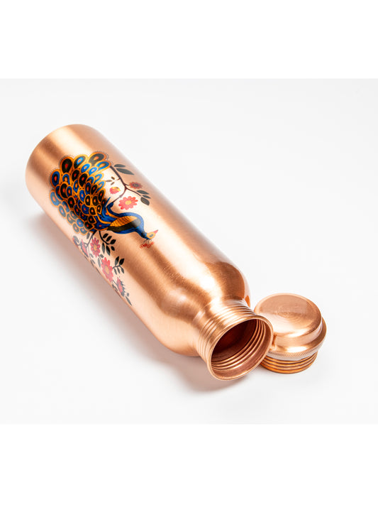 Peacock Pure Copper Water Bottle – 32 oz Handcrafted Ayurvedic Drinkware USA