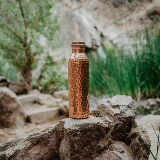 Hammered Pure Copper Water Bottle – 100% Handcrafted Ayurvedic Drinkware USA - Vessel Veda