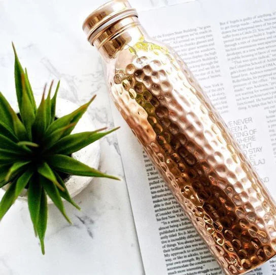 Hammered Pure Copper Water Bottle – 100% Handcrafted Ayurvedic Drinkware USA - Vessel Veda