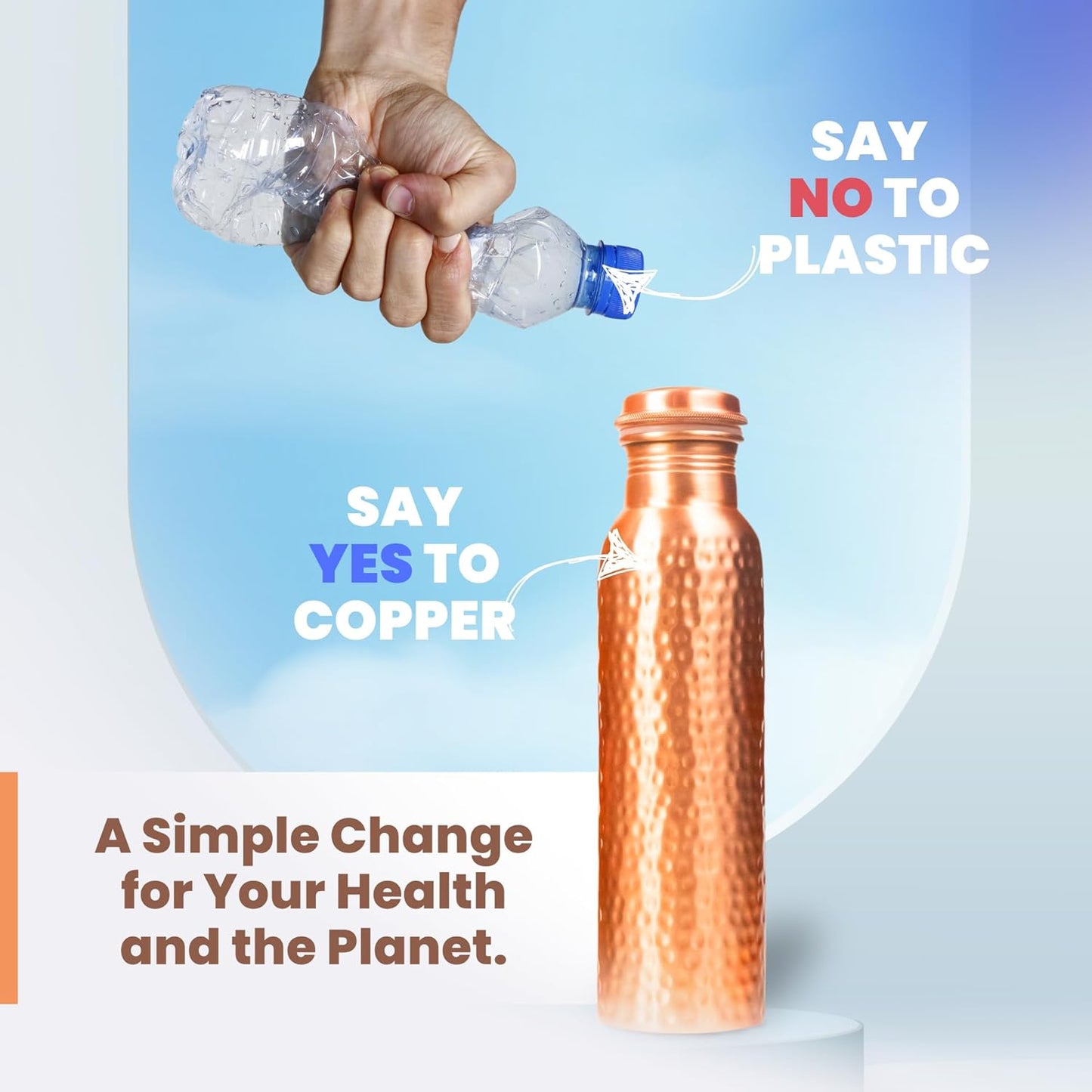 Hammered Pure Copper Water Bottle – 100% Handcrafted Ayurvedic Drinkware USA - Vessel Veda