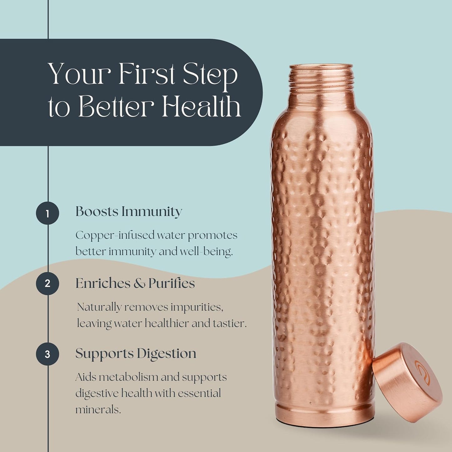 Hammered Pure Copper Water Bottle – 100% Handcrafted Ayurvedic Drinkware USA - Vessel Veda