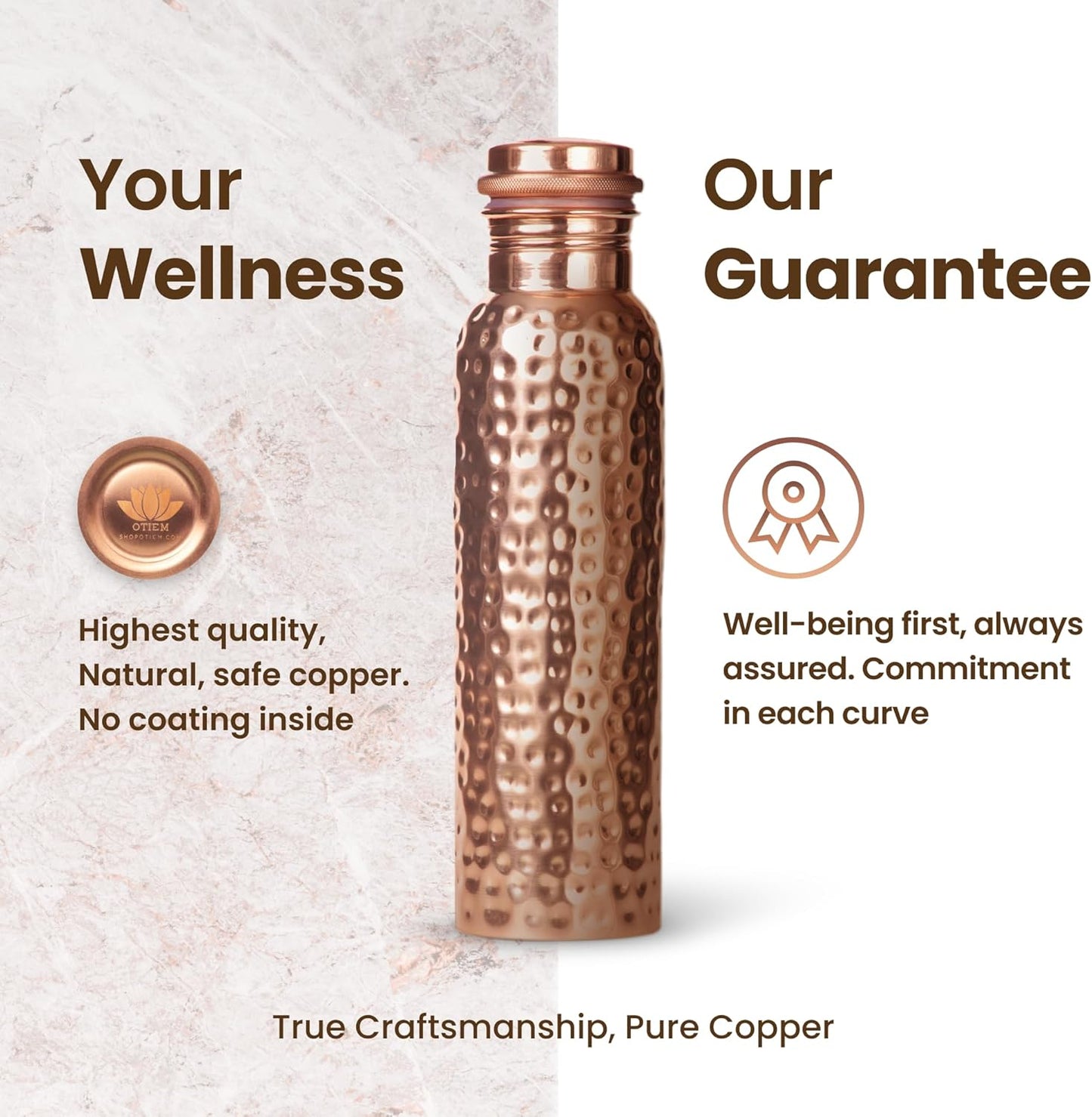 Hammered Pure Copper Water Bottle – 100% Handcrafted Ayurvedic Drinkware USA - Vessel Veda