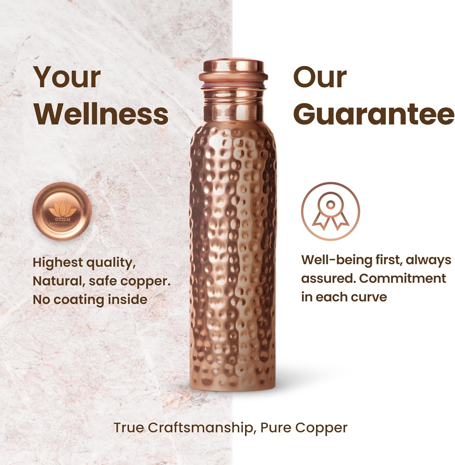 Hammered Pure Copper Water Bottle – 100% Handcrafted Ayurvedic Drinkware USA - Vessel Veda
