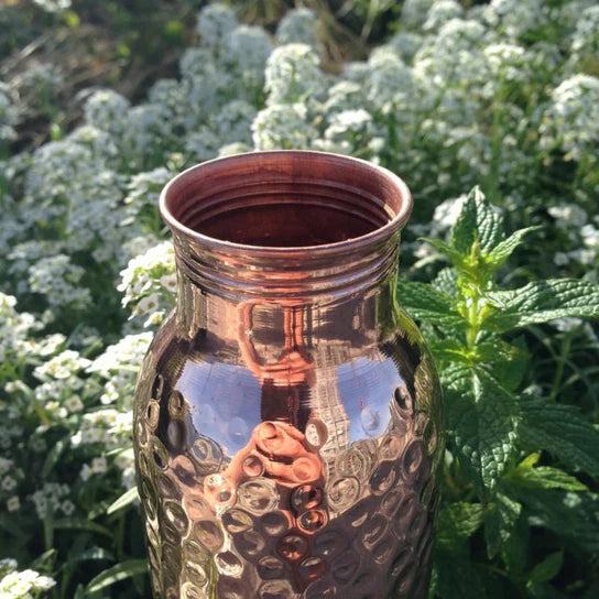 Hammered Pure Copper Water Bottle – 100% Handcrafted Ayurvedic Drinkware USA - Vessel Veda