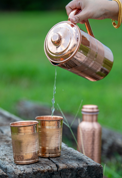 Premium Pure Copper Drinkware Set Jug, Bottle & 2 Tumblers