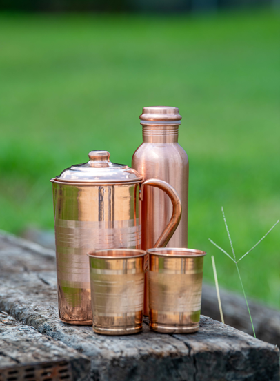 Premium Pure Copper Drinkware Set Jug, Bottle & 2 Tumblers