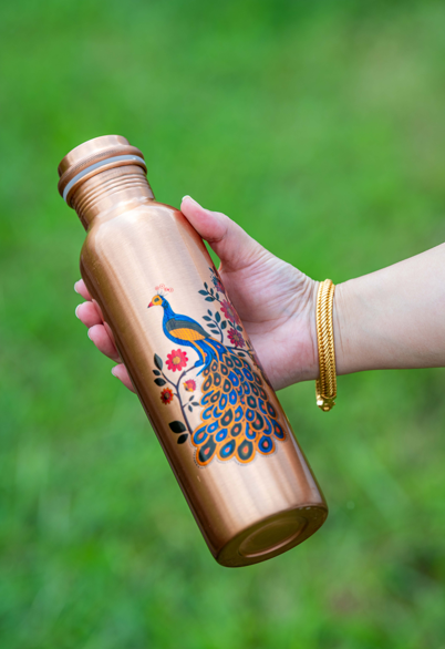 Peacock Pure Copper Water Bottle – 32 oz Handcrafted Ayurvedic Drinkware