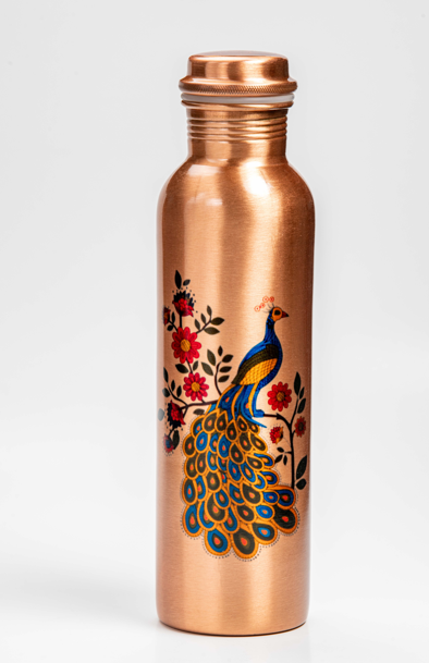 Peacock Pure Copper Water Bottle – 32 oz Handcrafted Ayurvedic Drinkware USA